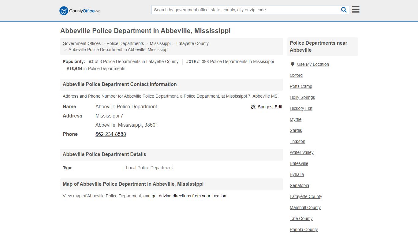 Abbeville Police Department - Abbeville, MS (Address and Phone)